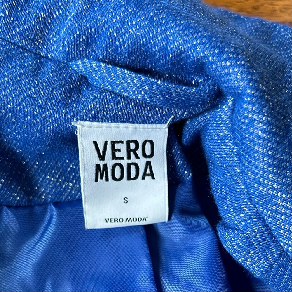 Vero Moda Two Button Glitter Shimmering Blazer Women’s SZ Small in Blue - Picture 6 of 10